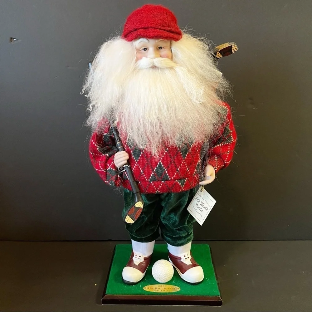 Dept 56 Traditional Old World Golfing Santa Christmas Plaid Sweater 2004 Large
